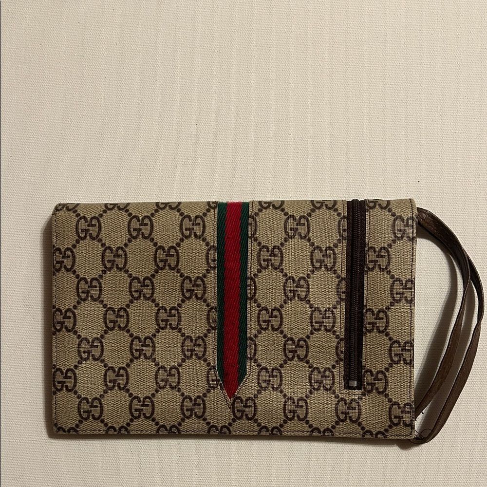 Gucci Vintage Beige and Brown Monogram Clutch - Picture 2 of 7